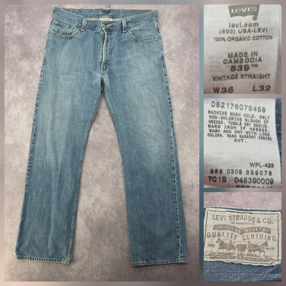 Levis 539 Jeans Mens 36x32 Vintage Straight Blue Denim Pants Fits 38x32